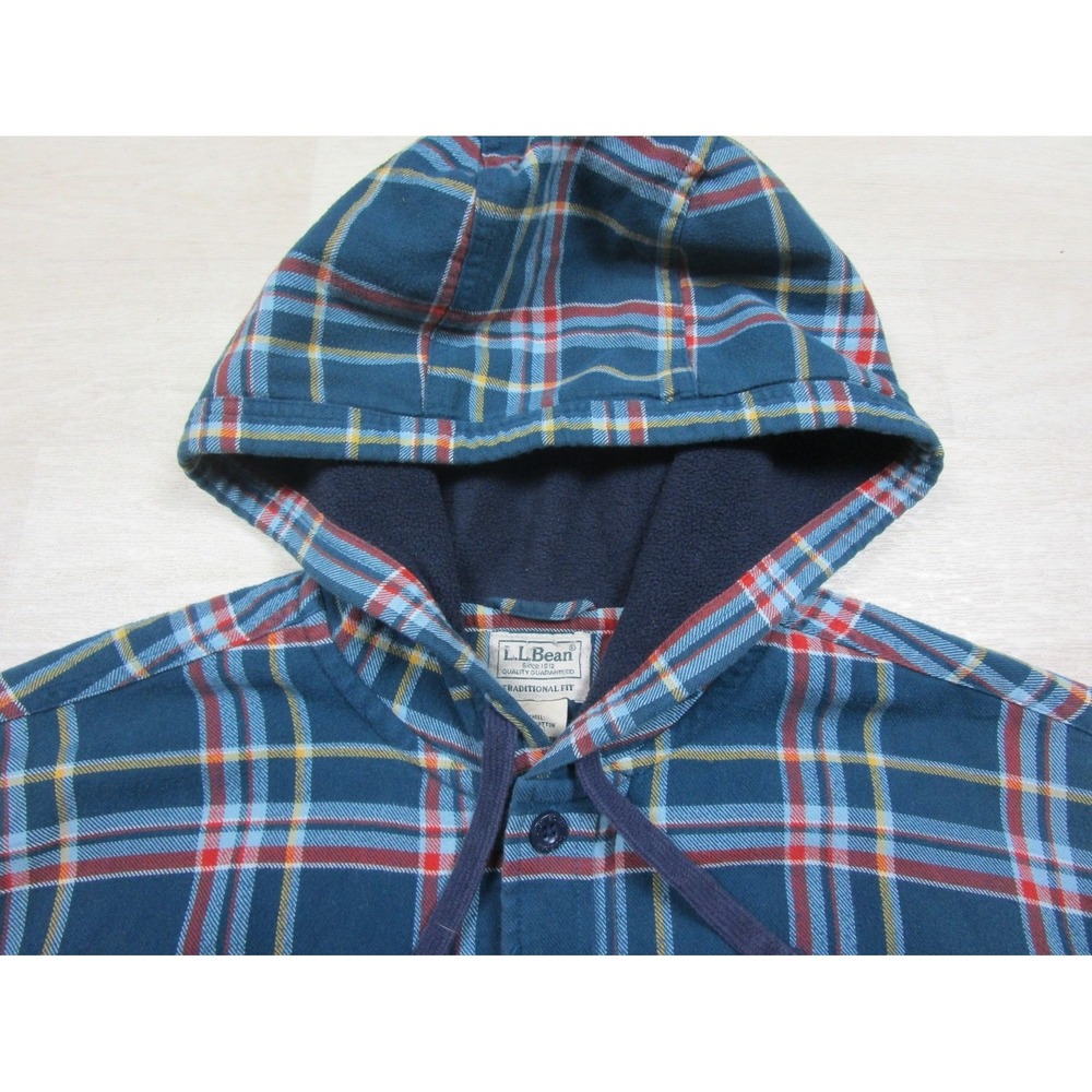Vintage Y2K LL Bean Fleece Lined Flannel Full Zip Hoodie Mens (L) Plaid Workwear - Picture 4 of 11